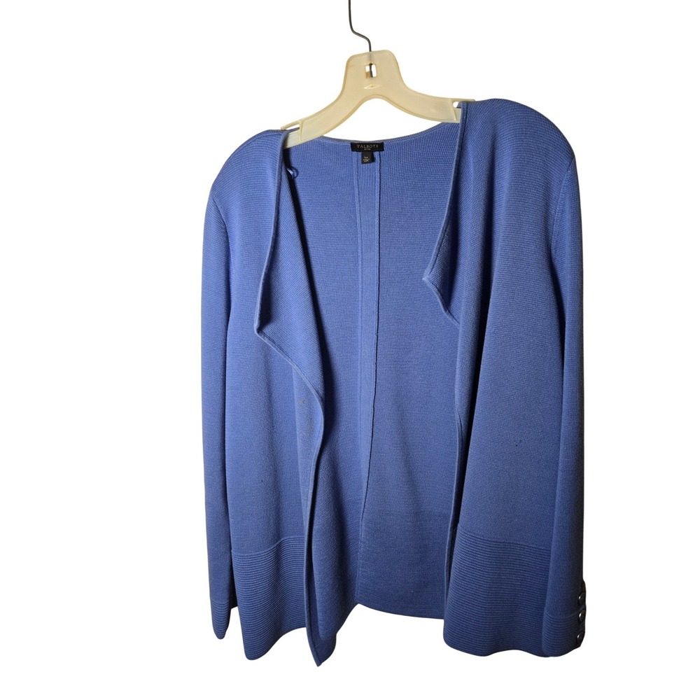 Talbots Cardigan Sweater Womens L/P Blue Excellent Draped Open Front Ribbed Knit - Picture 3 of 13